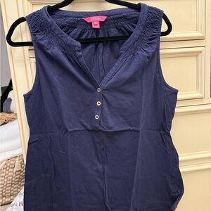 Lilly Pulitzer Navy Tank Top with Button Detail